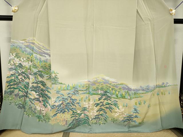 平和屋着物●十日町友禅作家 岡村蒼風 色留袖 風景文 暈し染め 正絹 逸品 AABK0105ck