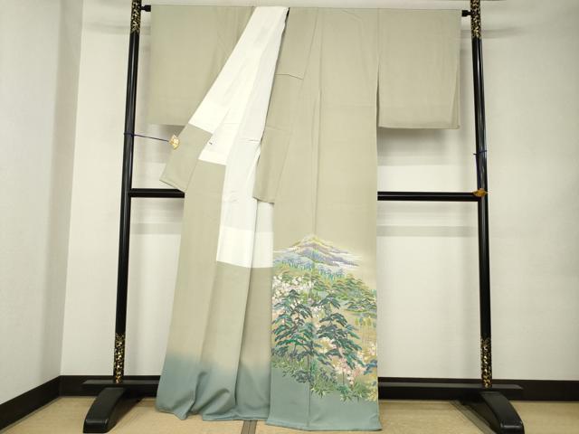 平和屋着物●十日町友禅作家 岡村蒼風 色留袖 風景文 暈し染め 正絹 逸品 AABK0105ck