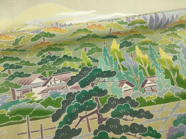 平和屋着物●十日町友禅作家 岡村蒼風 色留袖 風景文 暈し染め 正絹 逸品 AABK0105ck