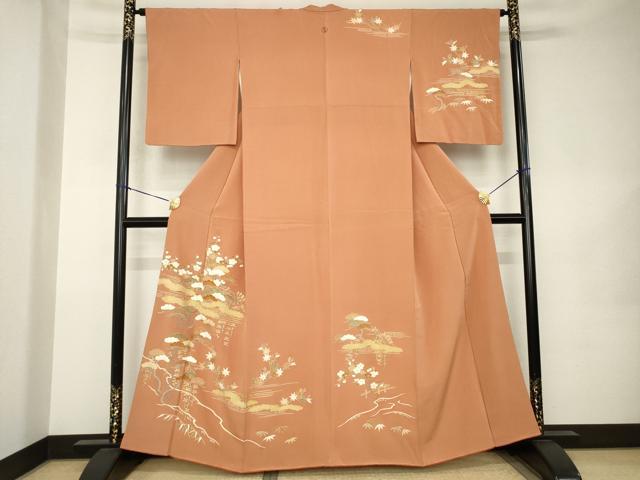 平和屋着物●訪問着 駒刺繍 吉祥松文 正絹 逸品 AABK0107ck