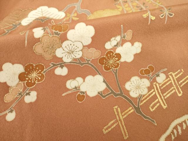 平和屋着物●訪問着 駒刺繍 吉祥松文 正絹 逸品 AABK0107ck
