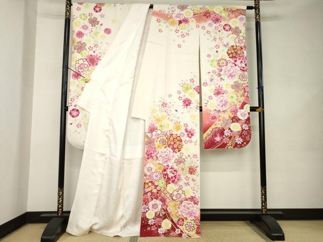 平和屋着物●豪華振袖 刺繍 花蝶文 暈し染め 正絹 逸品 AABK0108ck
