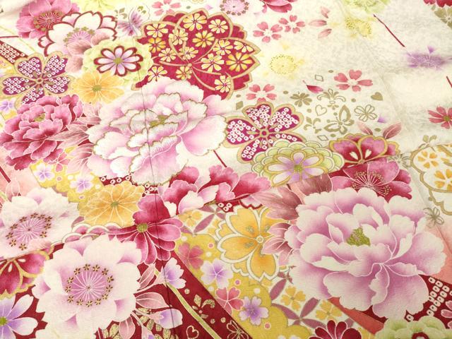 平和屋着物●豪華振袖 刺繍 花蝶文 暈し染め 正絹 逸品 AABK0108ck