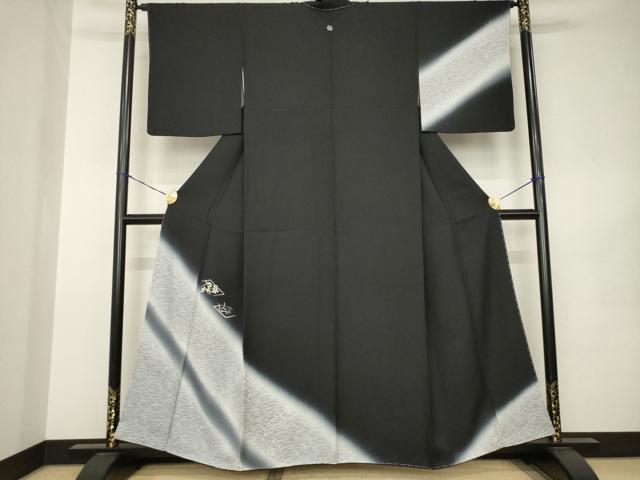 平和屋着物●訪問着 花菱文 暈し染め 黒地 正絹 逸品 AABK0109ck