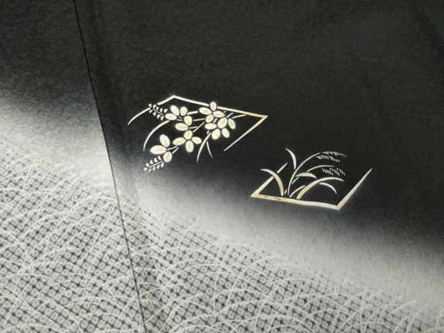 平和屋着物●訪問着 花菱文 暈し染め 黒地 正絹 逸品 AABK0109ck
