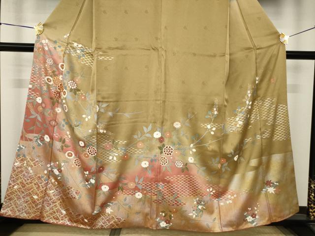 平和屋着物●訪問着 作家物 駒刺繍 草花文 暈し染め 正絹 逸品 AABK0110ck