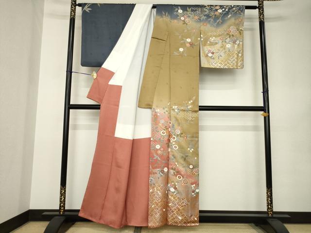 平和屋着物●訪問着 作家物 駒刺繍 草花文 暈し染め 正絹 逸品 AABK0110ck