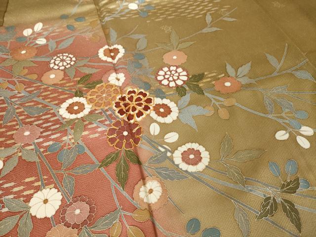 平和屋着物●訪問着 作家物 駒刺繍 草花文 暈し染め 正絹 逸品 AABK0110ck
