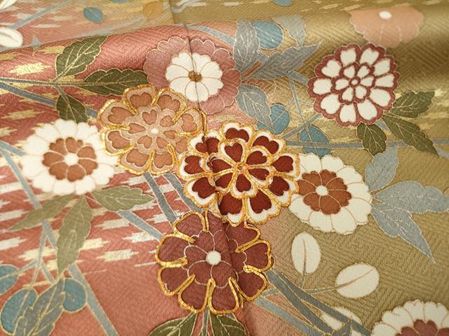 平和屋着物●訪問着 作家物 駒刺繍 草花文 暈し染め 正絹 逸品 AABK0110ck