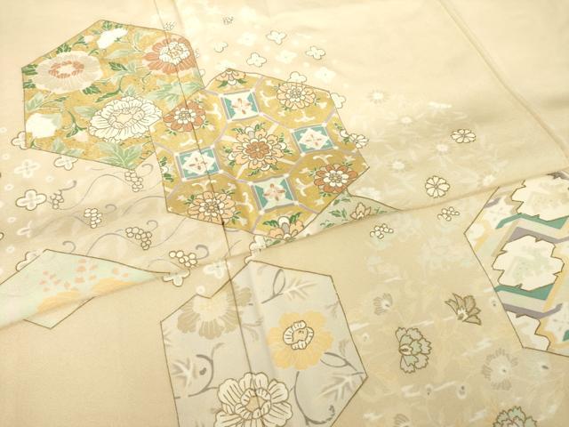 平和屋着物●訪問着 亀甲花文 正絹 逸品 AABK0112ck