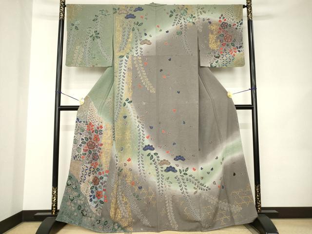 平和屋着物●訪問着 舞花文 暈し染め 正絹 逸品 AABK0113ck