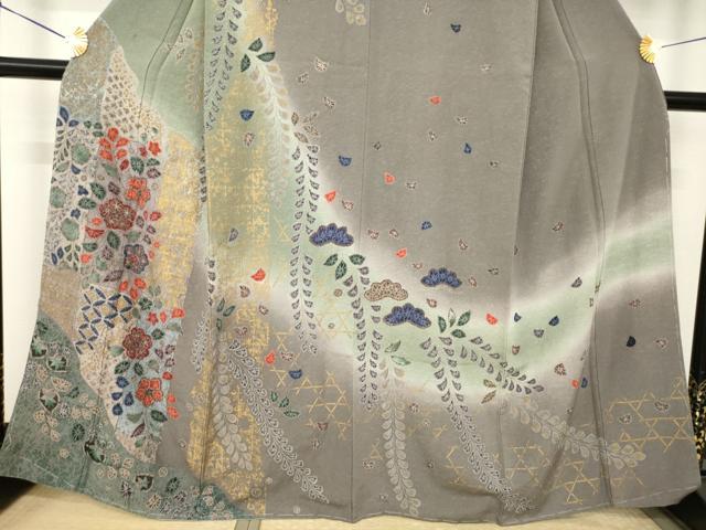 平和屋着物●訪問着 舞花文 暈し染め 正絹 逸品 AABK0113ck