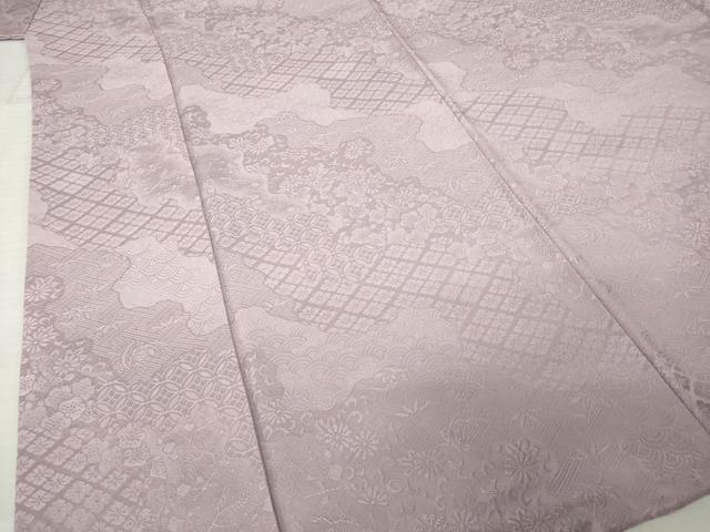 平和屋着物●上質な色無地 吉祥地紋 梅鼠色 正絹 逸品 AABK0114ck