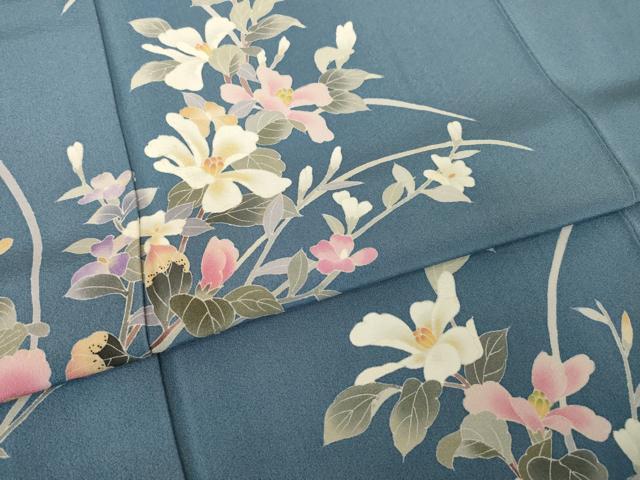 平和屋着物●本加賀友禅作家 南克治 訪問着 草花文 正絹 逸品 AABK0119ck