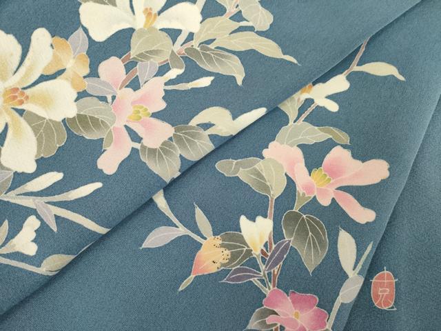 平和屋着物●本加賀友禅作家 南克治 訪問着 草花文 正絹 逸品 AABK0119ck