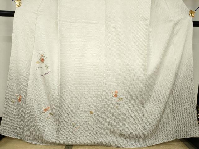 平和屋着物●色留訪問着 総絞り 刺繍 草花文 暈し染め 正絹 逸品 AABK0121ck
