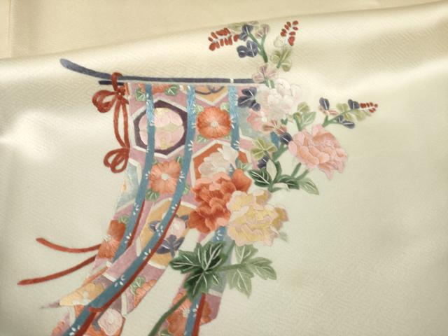 平和屋着物●訪問着 総刺繍 几帳花文 暈し染め 正絹 逸品 AABK0130ck