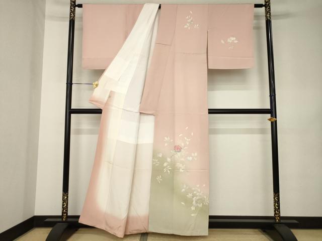 平和屋着物●訪問着 友禅 刺繍 舞花文 暈し染め 金彩 正絹 逸品 AABK0139ck