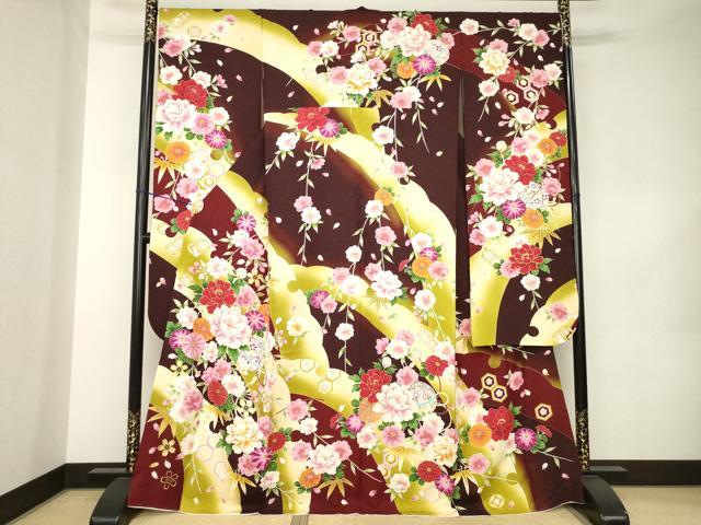平和屋着物●豪華振袖 刺繍 花毬文 暈し染め 金糸 金彩 銀通し地 正絹 逸品 AABK0144ck