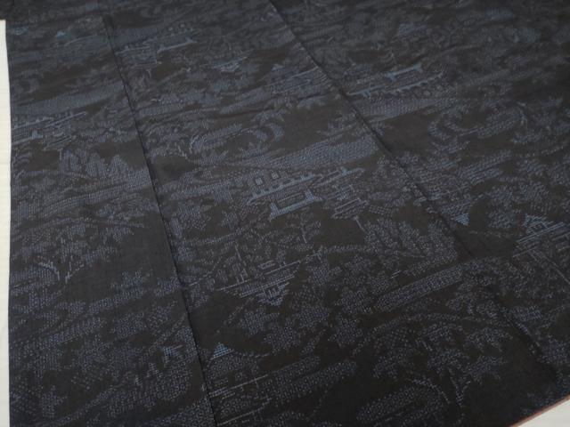 平和屋着物●結城紬 80亀甲 風景文 正絹 逸品 AABK0152ck