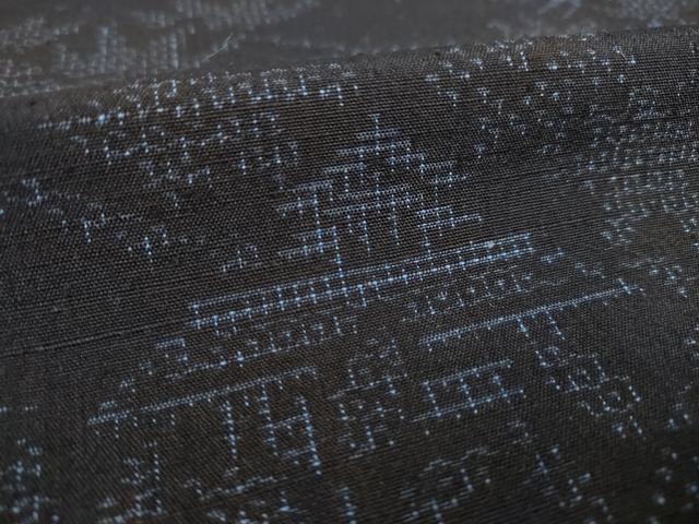 平和屋着物●結城紬 80亀甲 風景文 正絹 逸品 AABK0152ck