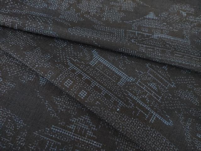 平和屋着物●結城紬 80亀甲 風景文 正絹 逸品 AABK0152ck