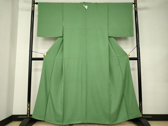 平和屋着物●上質な色無地 松葉色 正絹 逸品 未使用 AABK0156ck