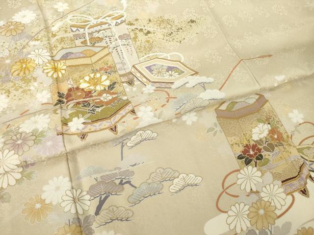 平和屋着物●訪問着 駒刺繍 貝桶花文 正絹 逸品 AABK0157ck
