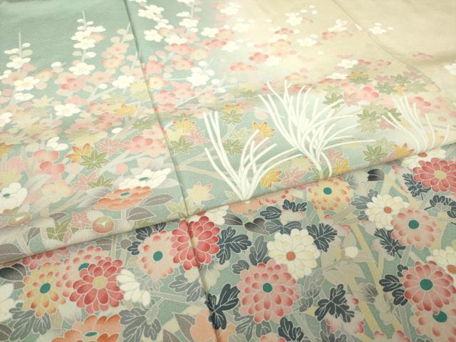 平和屋着物●京加賀友禅 松本健一 訪問着 草花文 暈し染め 正絹 逸品 AABK0159ck
