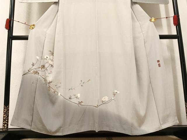 平和屋着物●京加賀友禅 百貫達雄 訪問着 枝花文 暈し染め 銀座おゝぎ屋扱い 正絹 逸品 未使用 AABK0165ph