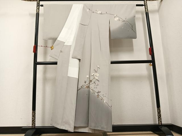 平和屋着物●京加賀友禅 百貫達雄 訪問着 枝花文 暈し染め 銀座おゝぎ屋扱い 正絹 逸品 未使用 AABK0165ph