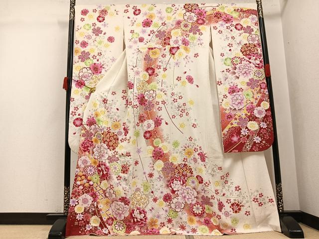 平和屋着物○豪華振袖 刺繍 花尽くし 暈し染め 金銀彩 銀通し