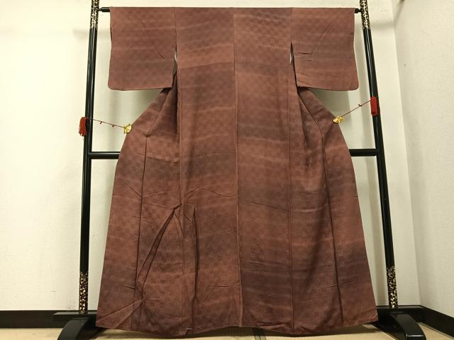平和屋着物●上質な小紋 市松文様 正絹 逸品 AABK0169ph