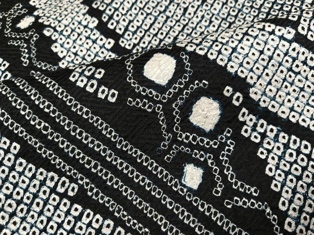 平和屋着物●上質な小紋 総絞り 流水亀甲文 黒地 正絹 逸品 AABK0172ph