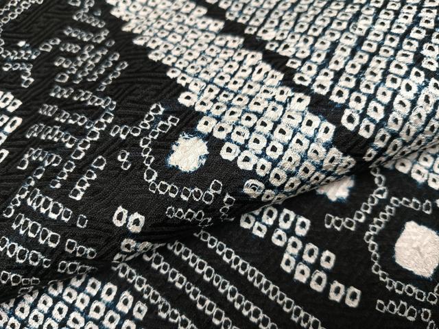 平和屋着物●上質な小紋 総絞り 流水亀甲文 黒地 正絹 逸品 AABK0172ph