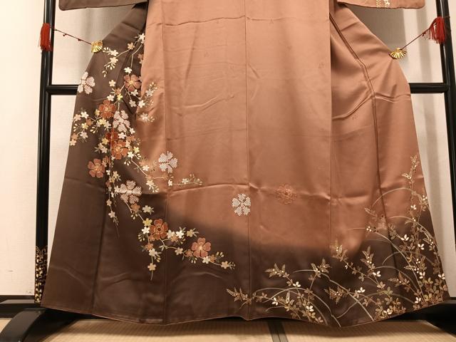 平和屋着物●訪問着 駒刺繍 草花文 暈し染め 金彩 ますいわ屋扱い 正絹 逸品 AABK0176ph