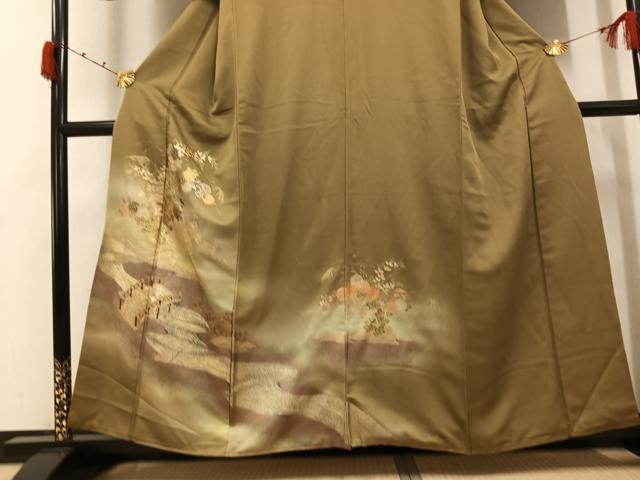 平和屋着物●訪問着 渡橋流水草花文 暈し染め 金彩 正絹 逸品 AABK0179ph