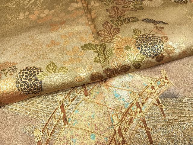 平和屋着物●訪問着 渡橋流水草花文 暈し染め 金彩 正絹 逸品 AABK0179ph