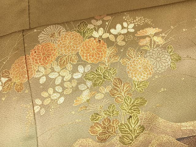 平和屋着物●訪問着 渡橋流水草花文 暈し染め 金彩 正絹 逸品 AABK0179ph