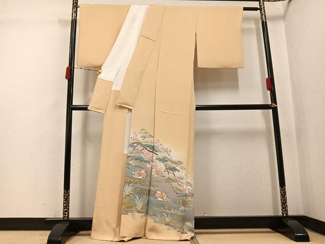 平和屋着物●豪華色留袖 友禅 作家物 駒刺繍 鴛鴦草木文 金彩 正絹 逸品 AABK0192ph