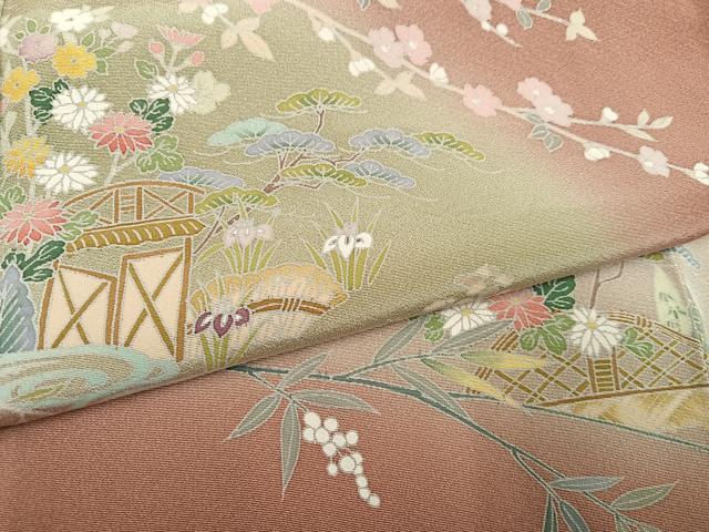 平和屋着物●訪問着 友禅 作家物 草花文 暈し染め 正絹 逸品 AABK0204ph