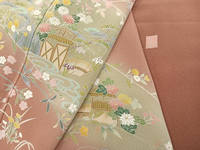 平和屋着物●訪問着 友禅 作家物 草花文 暈し染め 正絹 逸品 AABK0204ph