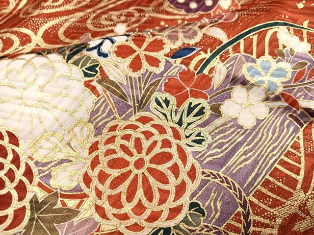 平和屋着物●豪華振袖 駒刺繍 花筏舞蝶文 暈し染め 金彩 正絹 逸品 AABK0205ph