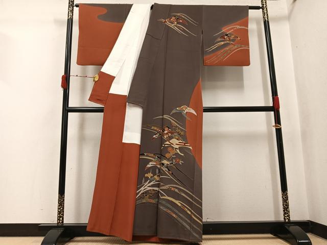 平和屋着物●訪問着 作家物 群れ鶴草花文 金彩 正絹 逸品 AABK0206ph