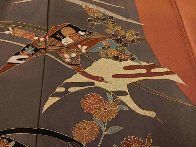平和屋着物●訪問着 作家物 群れ鶴草花文 金彩 正絹 逸品 AABK0206ph