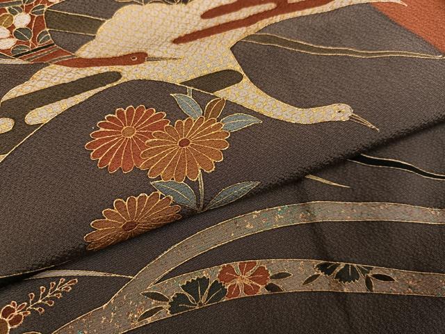 平和屋着物●訪問着 作家物 群れ鶴草花文 金彩 正絹 逸品 AABK0206ph