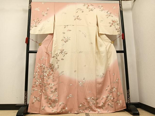 平和屋着物●訪問着 駒刺繍 椿 暈し染め 金彩 正絹 逸品 AABK0210ph
