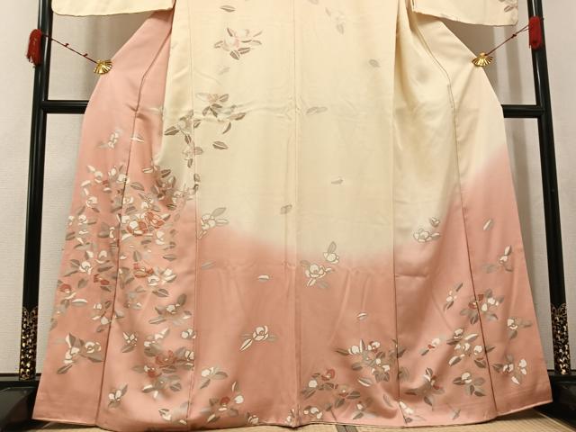 平和屋着物●訪問着 駒刺繍 椿 暈し染め 金彩 正絹 逸品 AABK0210ph