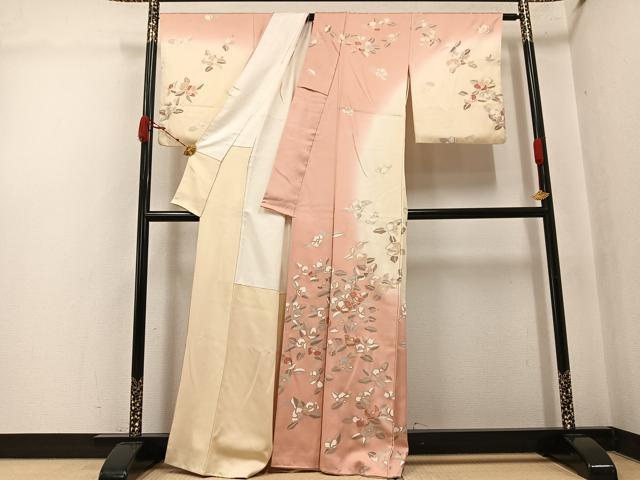 平和屋着物●訪問着 駒刺繍 椿 暈し染め 金彩 正絹 逸品 AABK0210ph