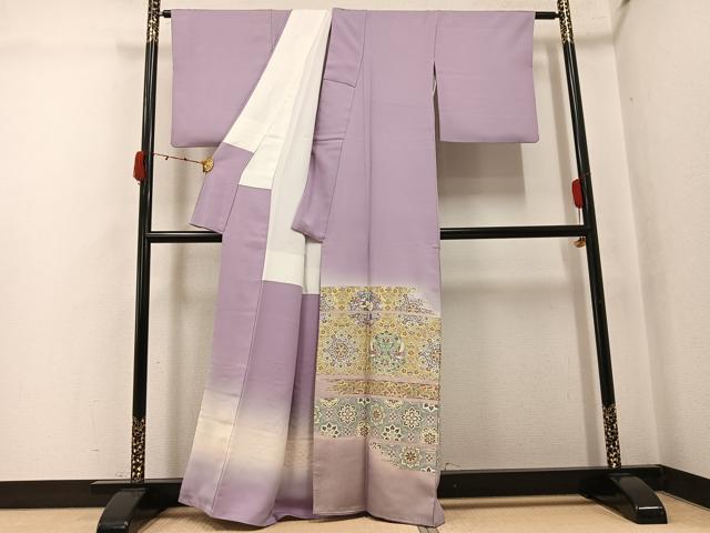 平和屋着物●豪華色留袖 寿光織 向い鳥花文 暈し染め 金糸 正絹 逸品 AABK0211ph